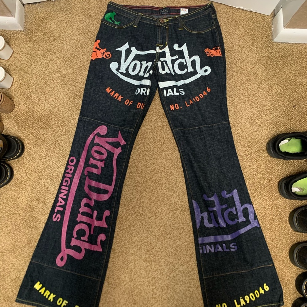 Vintage Von Dutch Dark Wash Flare Low Rise Jeans